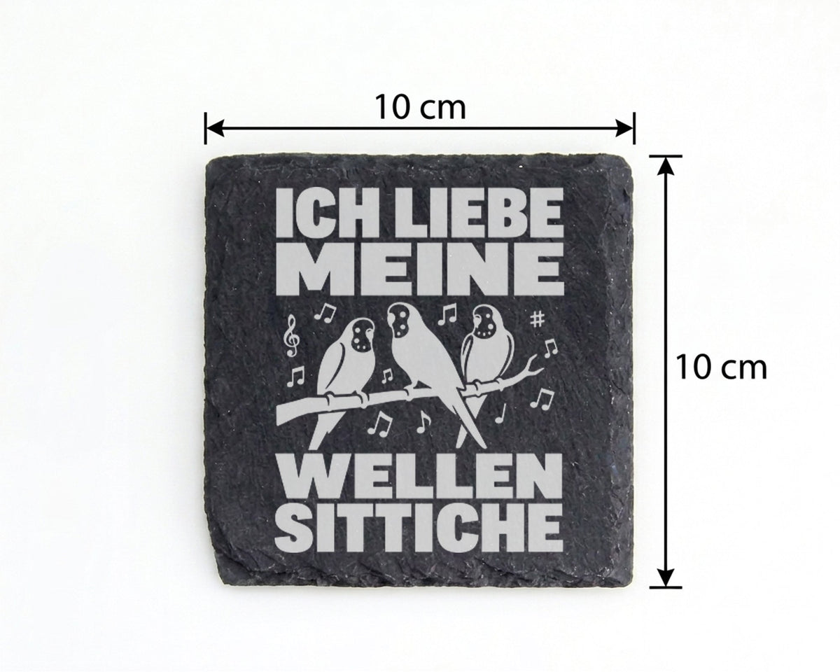 Schiefer Untersetzer Ich Liebe Meine Wellensittiche - Geschenk für Vog – Bild 4