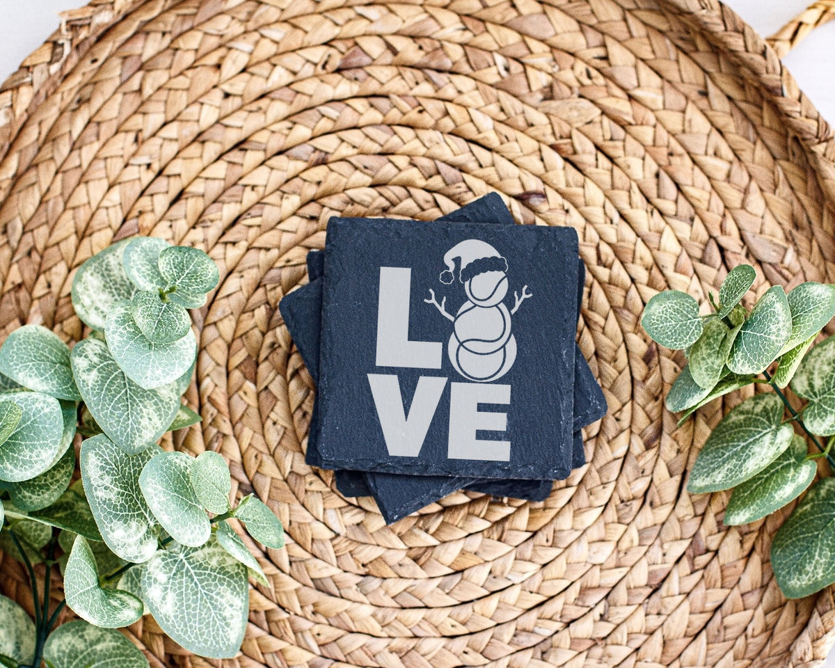 Schiefer Untersetzer Tennisball Schneemann Love - Geschenk für Tenniss – Bild 3