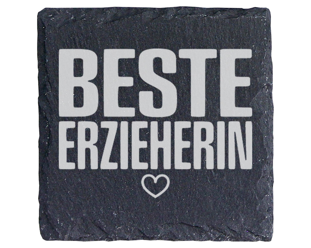 Schiefer Untersetzer Beste Erzieherin Herz - Geschenk für Tagesmutter  – Bild 1