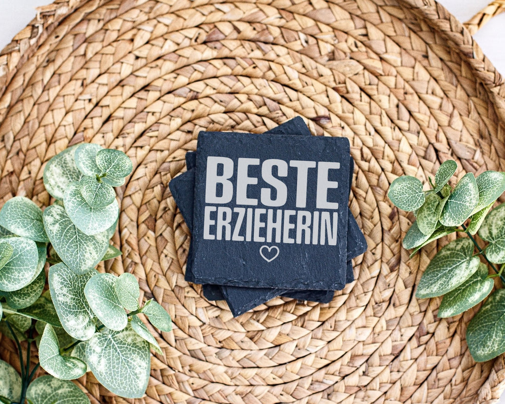 Schiefer Untersetzer Beste Erzieherin Herz - Geschenk für Tagesmutter  – Bild 3