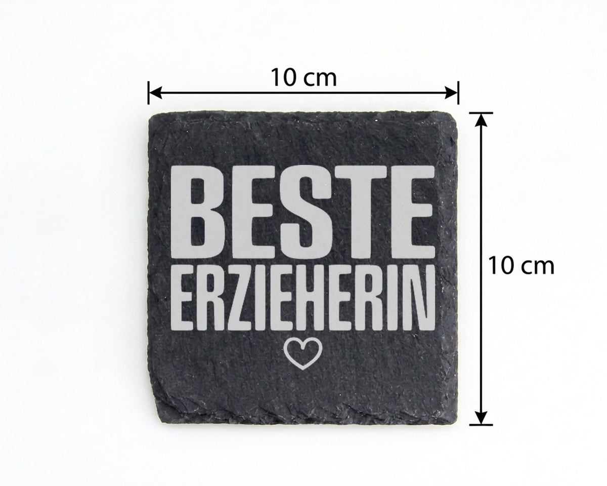 Schiefer Untersetzer Beste Erzieherin Herz - Geschenk für Tagesmutter  – Bild 4