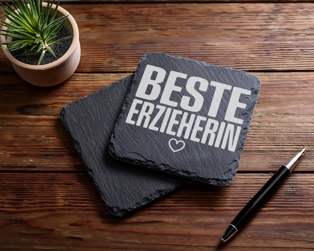 Schiefer Untersetzer Beste Erzieherin Herz - Geschenk für Tagesmutter  – Bild 5