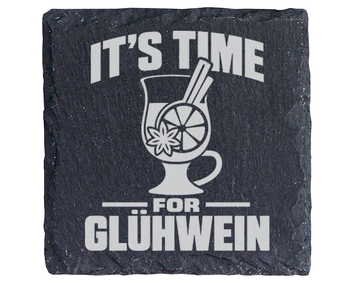 Schiefer Untersetzer Glühwein It's Time Spruch - Lustiges Geschenk für – Bild 1