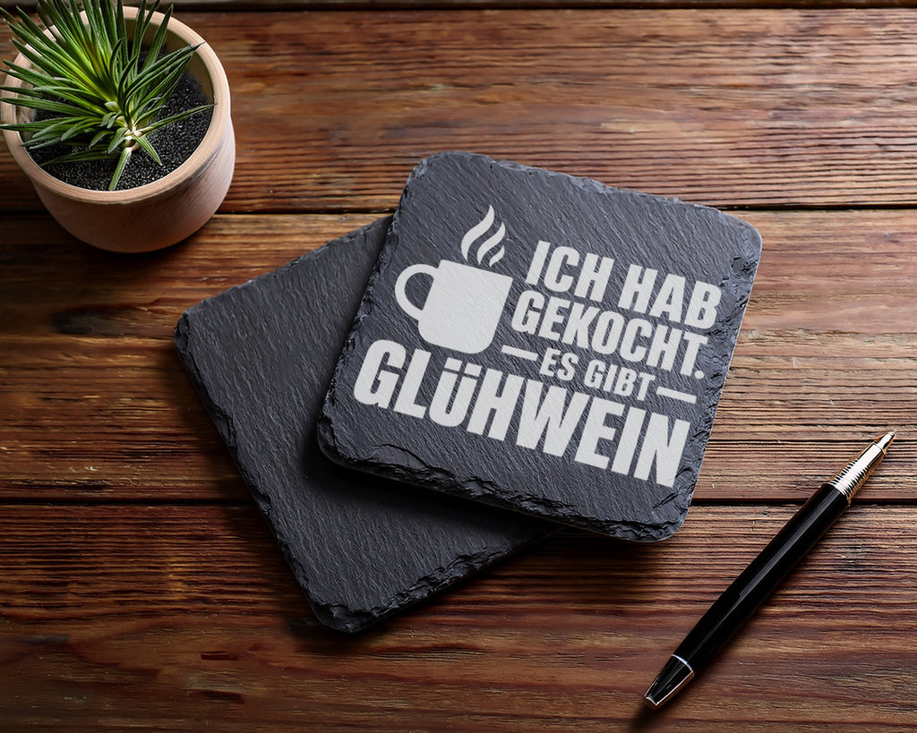Schiefer Untersetzer Glühwein Spruch Ich Hab Gekocht - Lustiges Gesche – Bild 5