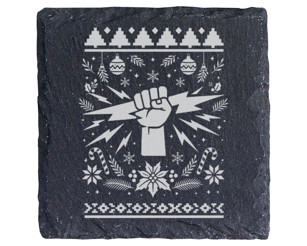 Schiefer Untersetzer Faust Blitz Ugly Christmas Sweater - Geschenk für – Bild 1