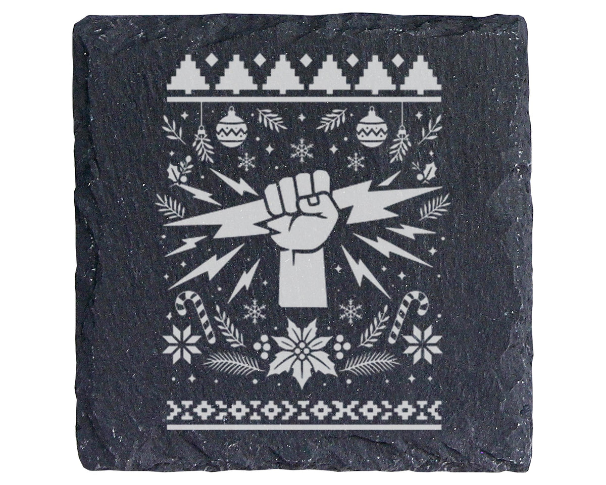 Schiefer Untersetzer Faust Blitz Ugly Christmas Sweater - Geschenk für – Bild 1