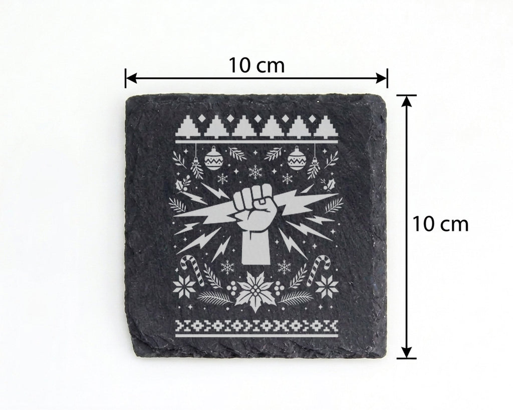 Schiefer Untersetzer Faust Blitz Ugly Christmas Sweater - Geschenk für – Bild 4