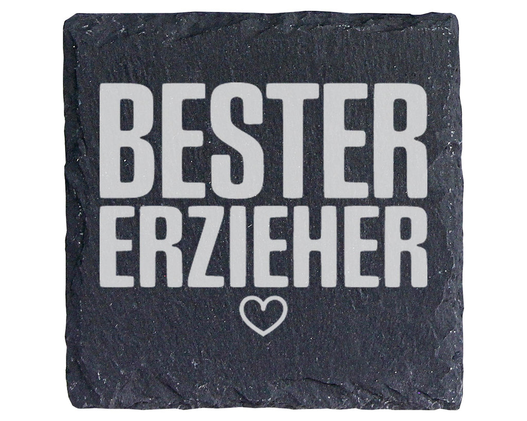 Schiefer Untersetzer Bester Erzieher Herz - Geschenk für Kindergarten  – Bild 1