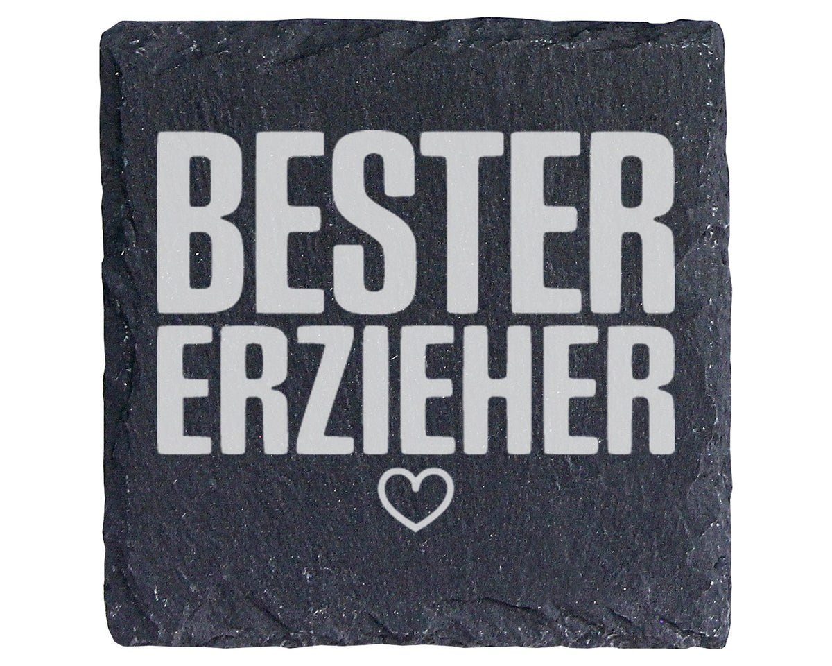 Schiefer Untersetzer Bester Erzieher Herz - Geschenk für Kindergarten  – Bild 1