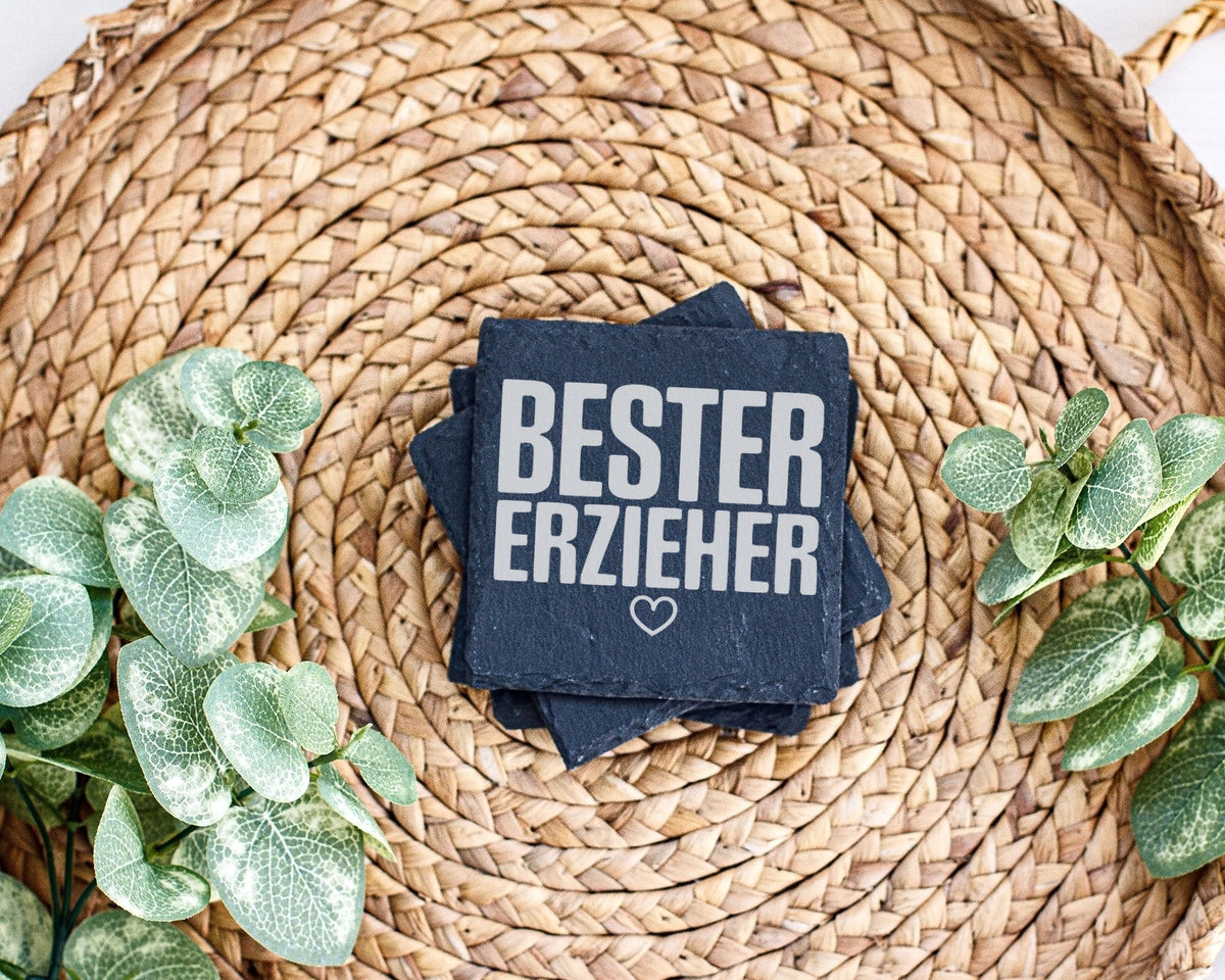 Schiefer Untersetzer Bester Erzieher Herz - Geschenk für Kindergarten  – Bild 3