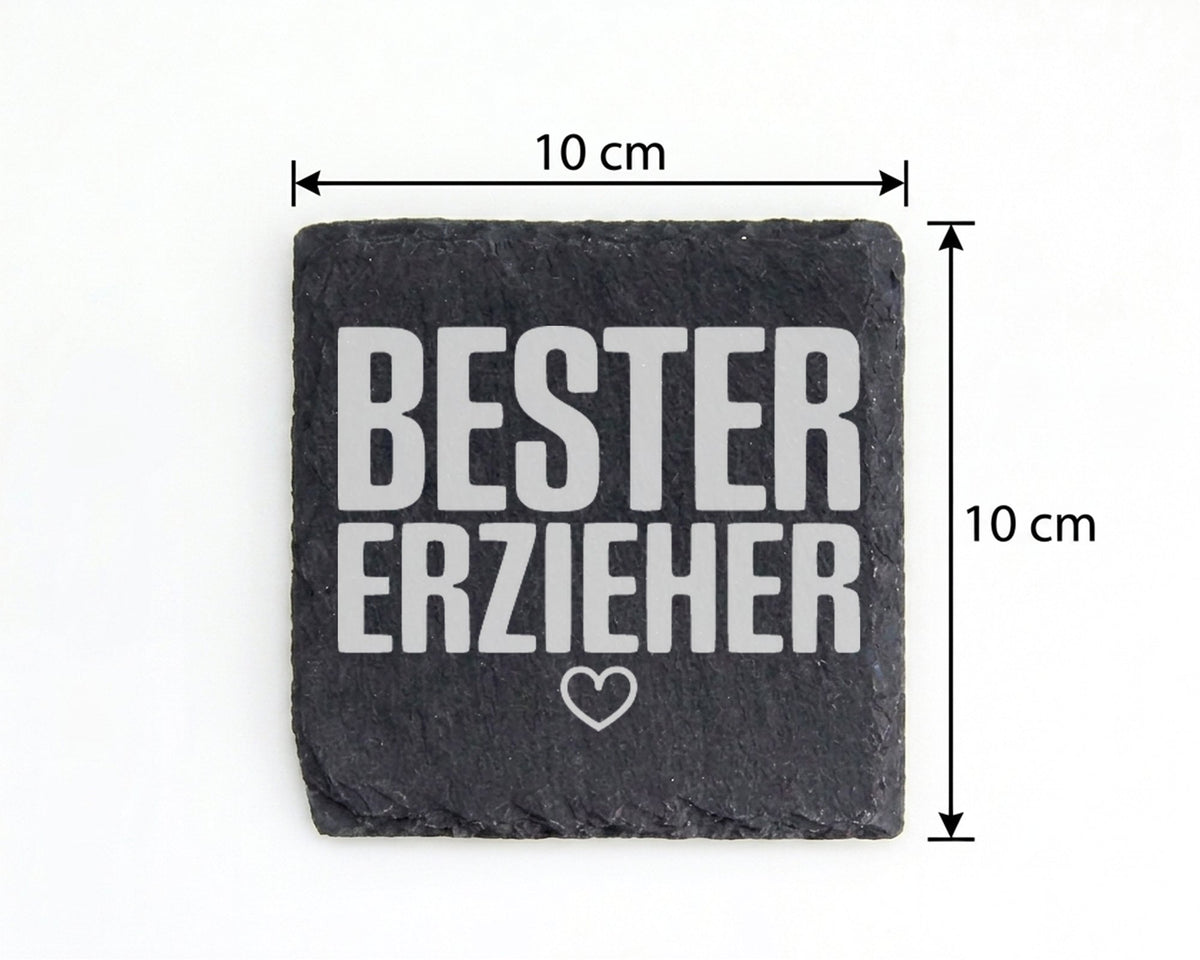 Schiefer Untersetzer Bester Erzieher Herz - Geschenk für Kindergarten  – Bild 4