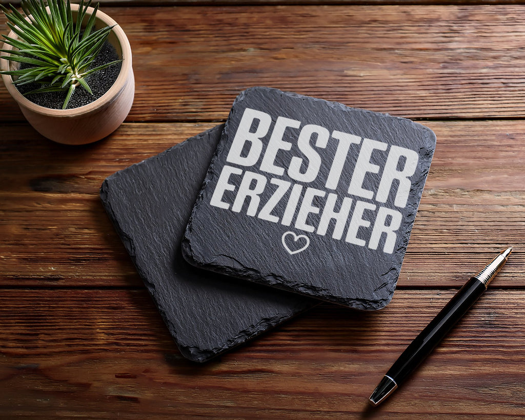Schiefer Untersetzer Bester Erzieher Herz - Geschenk für Kindergarten  – Bild 5