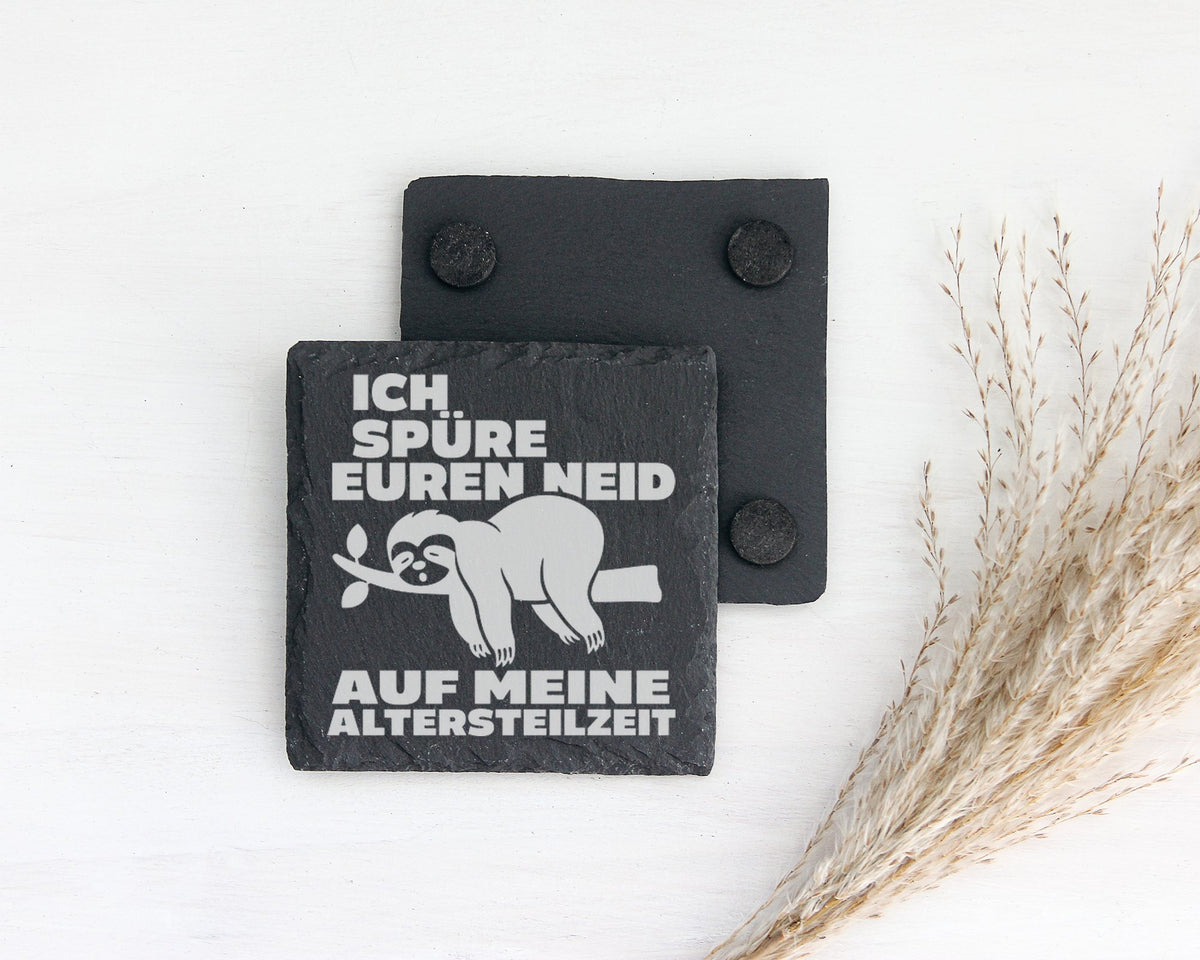 Schiefer Untersetzer Faultier Spruch Altersteilzeit Neid - Lustiges Ge – Bild 2