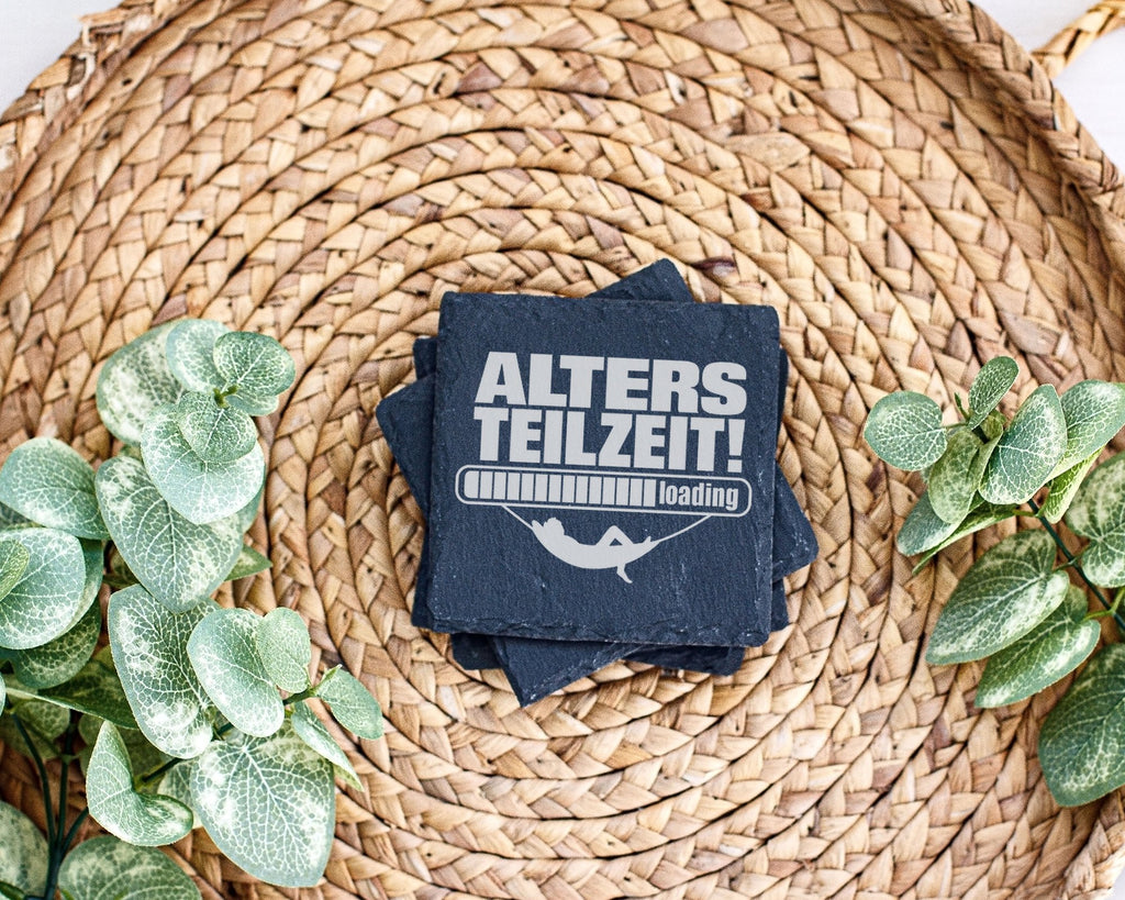 Schiefer Untersetzer Altersteilzeit Loading Spruch - Lustiges Geschenk – Bild 3