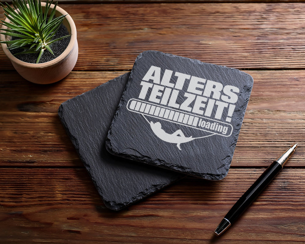 Schiefer Untersetzer Altersteilzeit Loading Spruch - Lustiges Geschenk – Bild 5