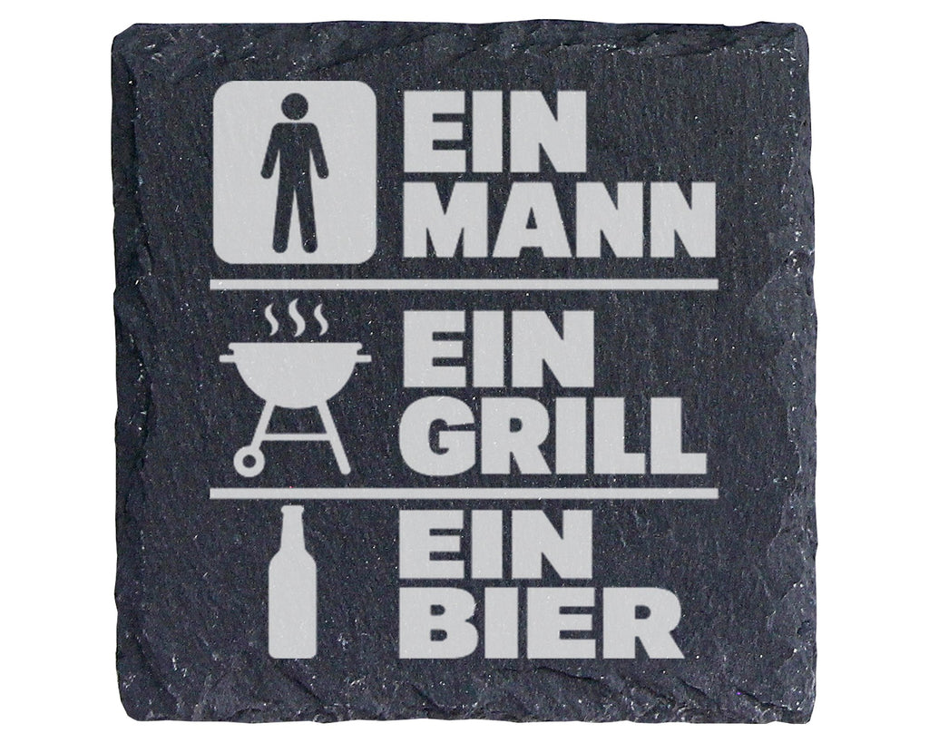 Schiefer Untersetzer Mann Grill Bier Spruch - Lustiges Geschenk für Mä – Bild 1