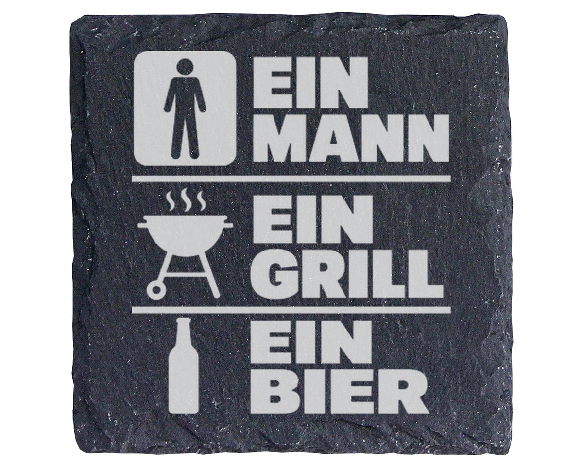Schiefer Untersetzer Mann Grill Bier Spruch - Lustiges Geschenk für Mä – Bild 1