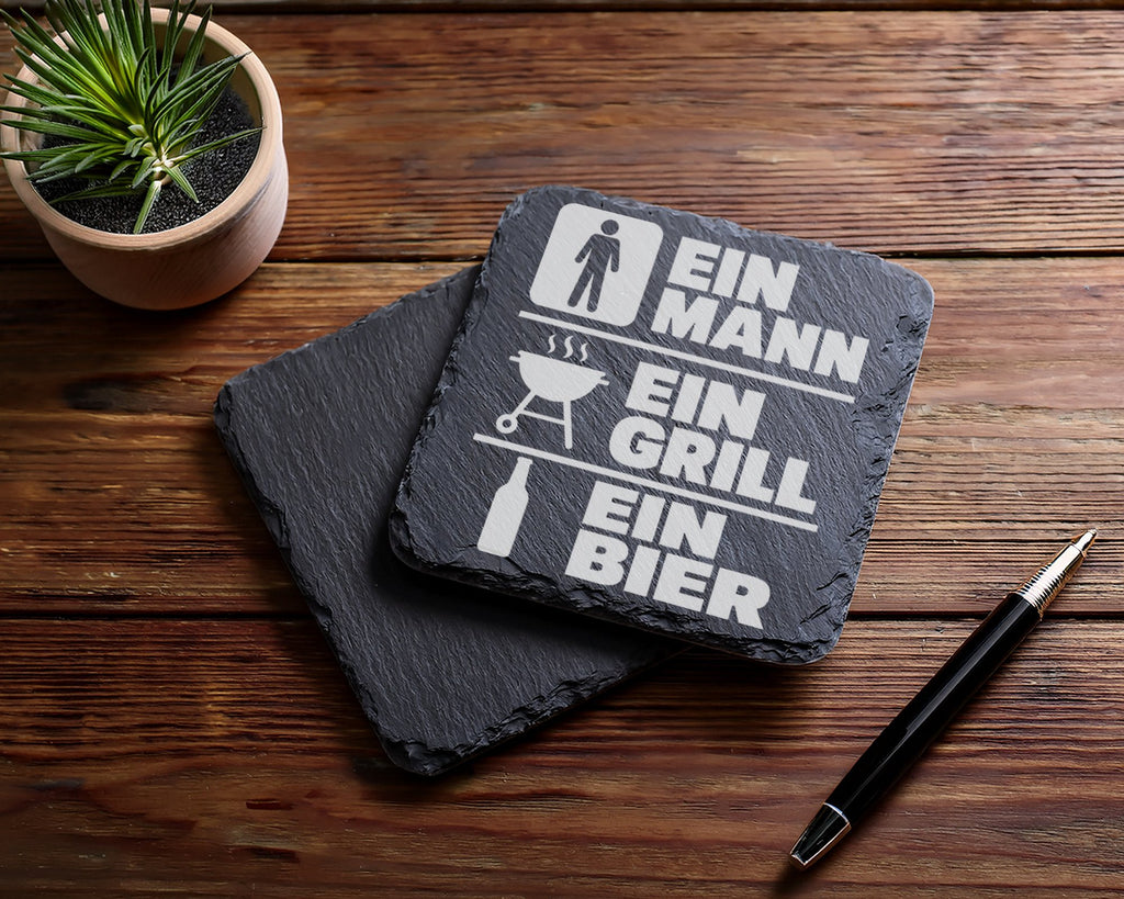 Schiefer Untersetzer Mann Grill Bier Spruch - Lustiges Geschenk für Mä – Bild 5