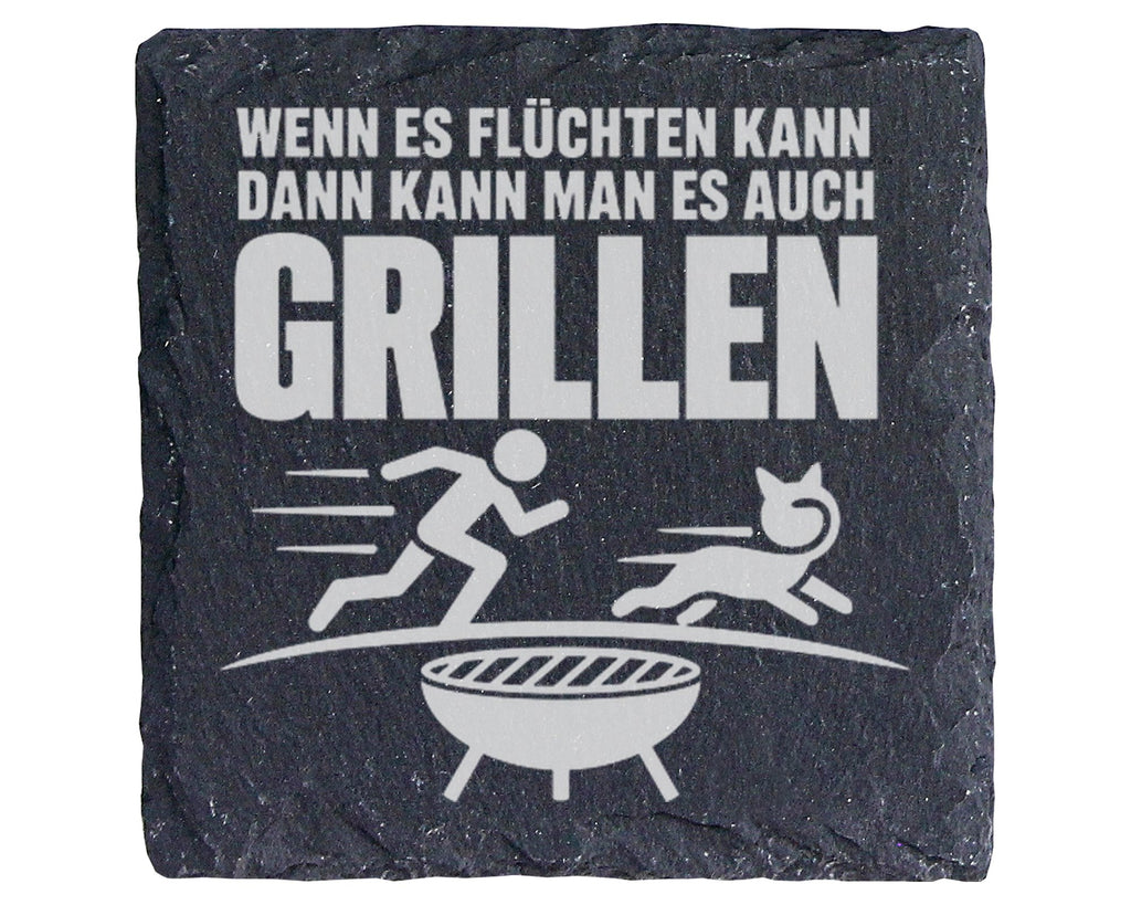 Schiefer Untersetzer Wenn Es Flüchten Kann Grillen - Lustiges Geschenk – Bild 1