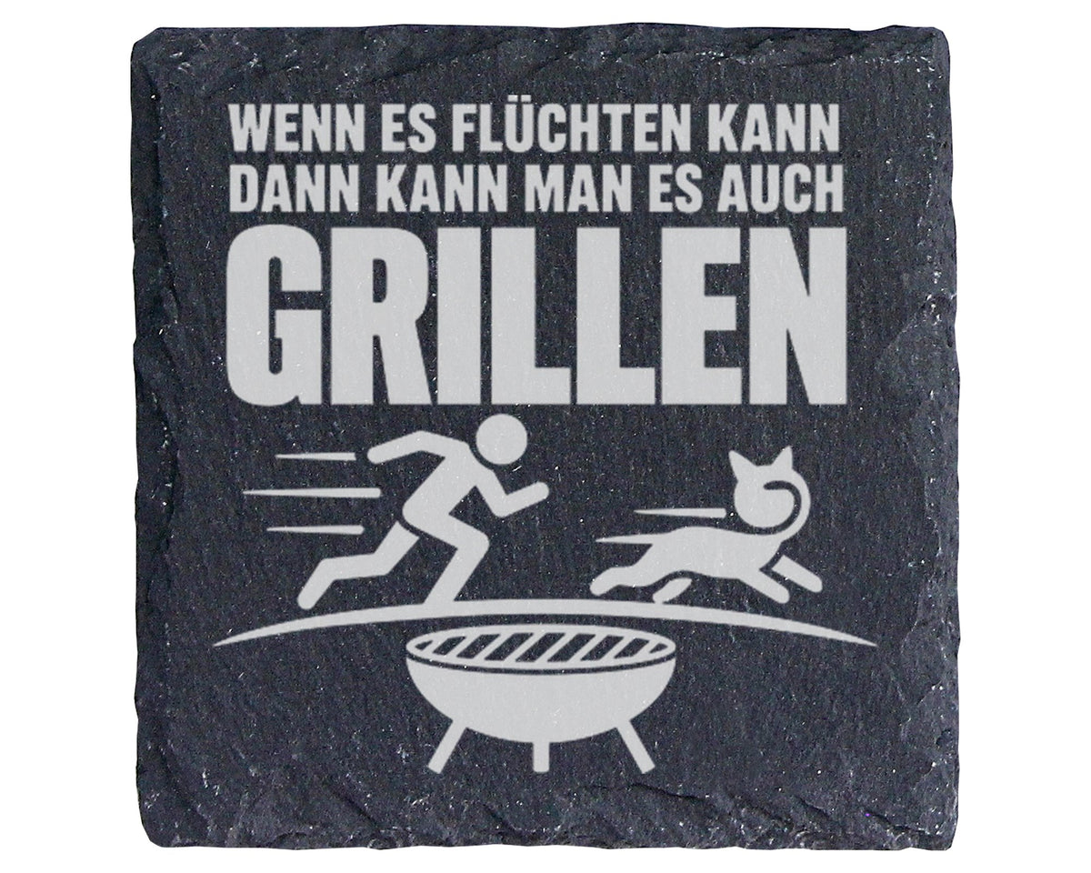 Schiefer Untersetzer Wenn Es Flüchten Kann Grillen - Lustiges Geschenk – Bild 1