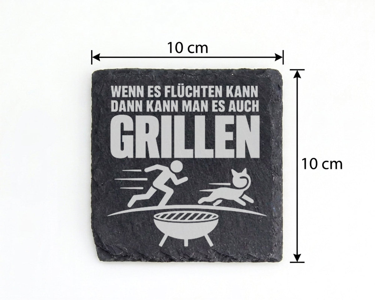 Schiefer Untersetzer Wenn Es Flüchten Kann Grillen - Lustiges Geschenk – Bild 4