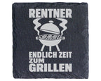 Schiefer Untersetzer Rentner Endlich Zeit Zum Grillen - Geschenk für M – Bild 1