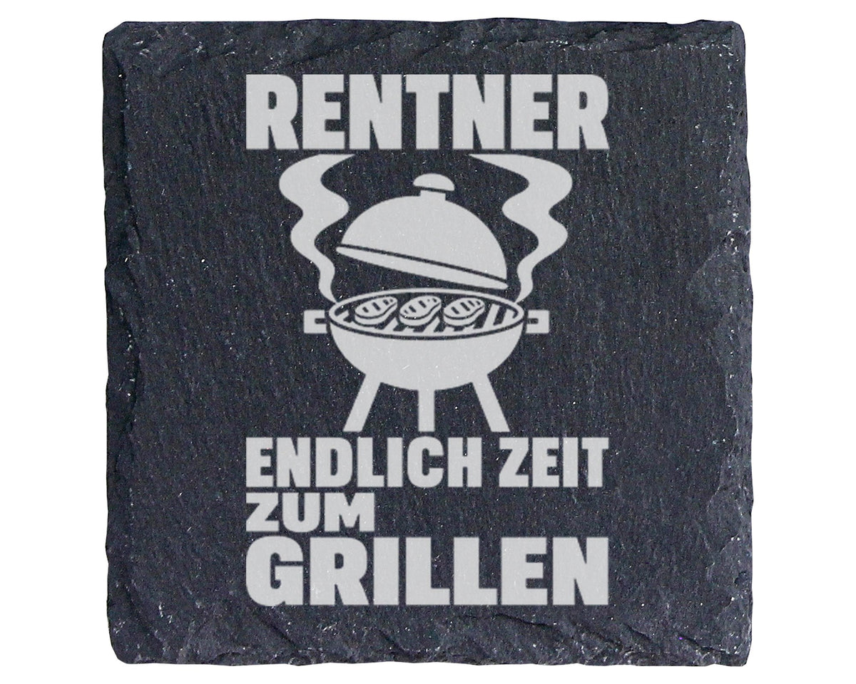Schiefer Untersetzer Rentner Endlich Zeit Zum Grillen - Geschenk für M – Bild 1