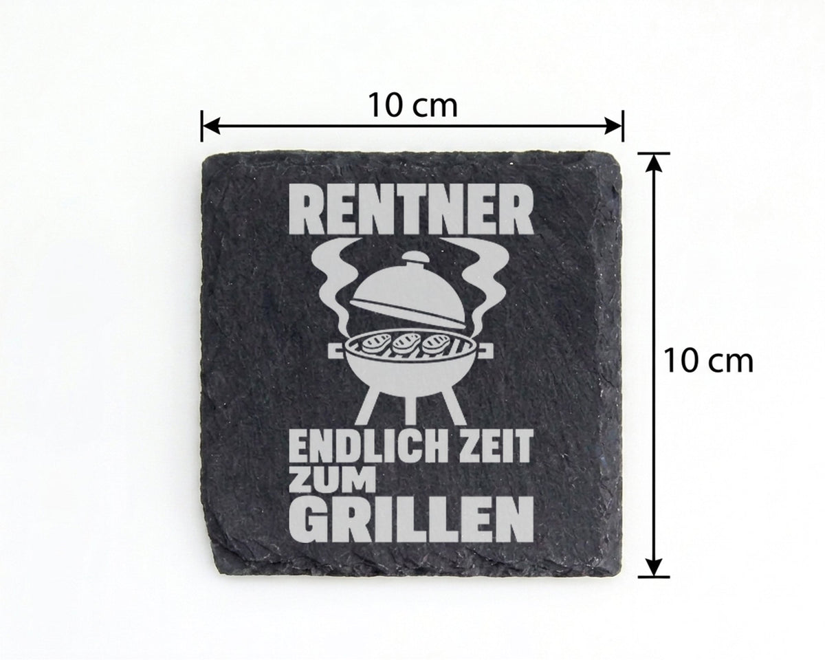 Schiefer Untersetzer Rentner Endlich Zeit Zum Grillen - Geschenk für M – Bild 4