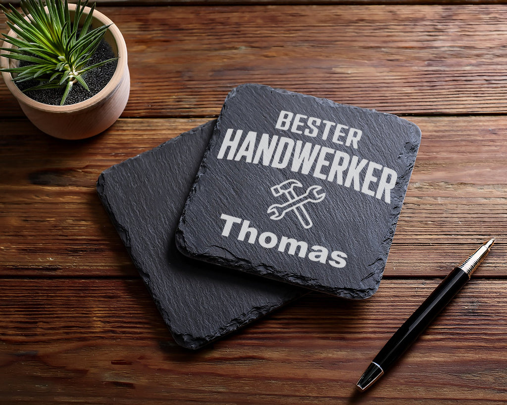 Schiefer Untersetzer Bester Handwerker Personalisiert mit Wunschname - – Bild 5