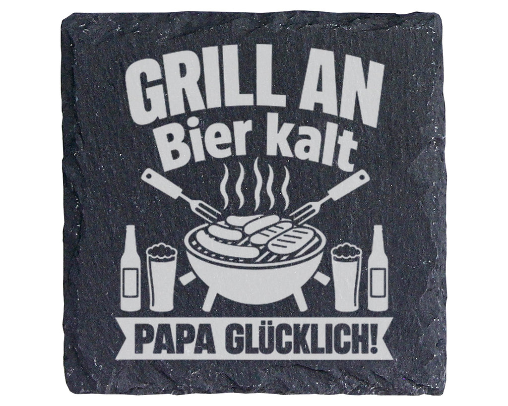 Schiefer Untersetzer Grill An Bier Kalt Papa Glücklich - Geschenk für  – Bild 1