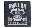 Schiefer Untersetzer Grill An Bier Kalt Papa Glücklich - Geschenk für  – Bild 1