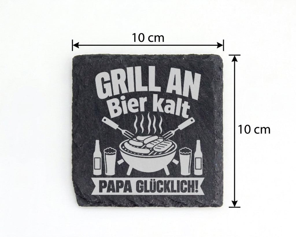 Schiefer Untersetzer Grill An Bier Kalt Papa Glücklich - Geschenk für  – Bild 4
