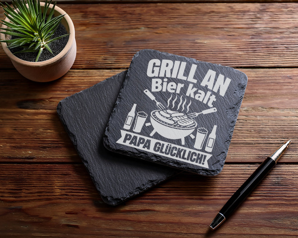 Schiefer Untersetzer Grill An Bier Kalt Papa Glücklich - Geschenk für  – Bild 5