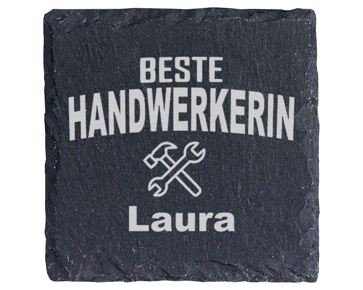 Schiefer Untersetzer Beste Handwerkerin Personalisiert - Geschenk für  – Bild 1