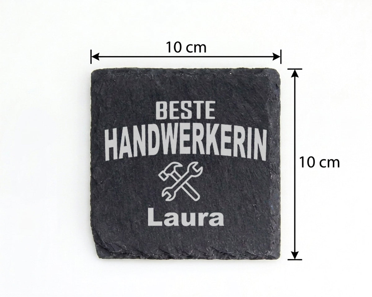 Schiefer Untersetzer Beste Handwerkerin Personalisiert - Geschenk für  – Bild 4