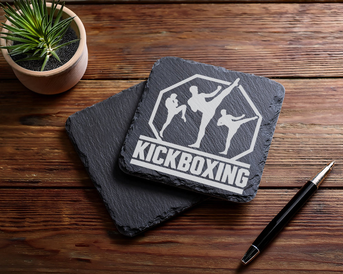 Schiefer Untersetzer Kickboxing Kämpfer - Geschenk für Kampfsportler M – Bild 5