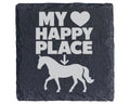 Schiefer Untersetzer Pferd My Happy Place Spruch - Geschenk für Reiter – Bild 1