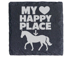 Schiefer Untersetzer Pferd My Happy Place Spruch - Geschenk für Reiter – Bild 1