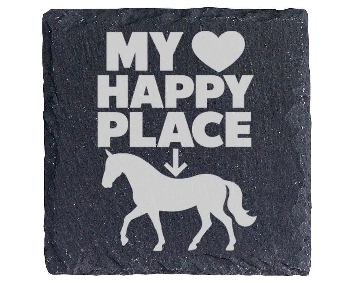 Schiefer Untersetzer Pferd My Happy Place Spruch - Geschenk für Reiter – Bild 1