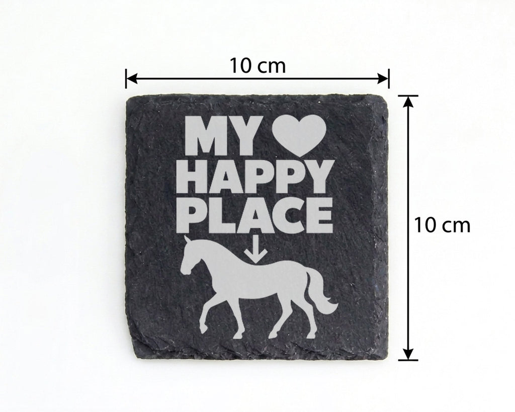 Schiefer Untersetzer Pferd My Happy Place Spruch - Geschenk für Reiter – Bild 4