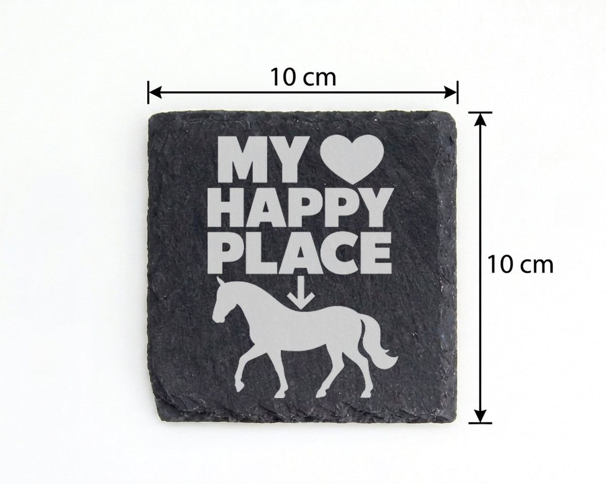 Schiefer Untersetzer Pferd My Happy Place Spruch - Geschenk für Reiter – Bild 4