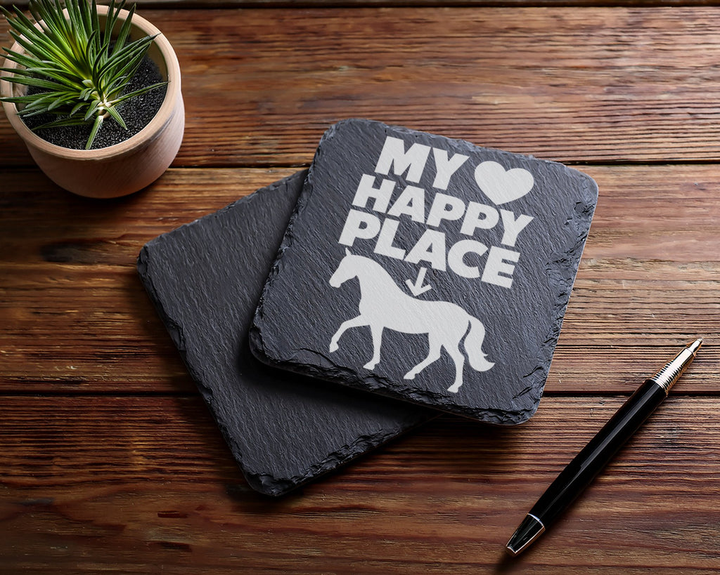 Schiefer Untersetzer Pferd My Happy Place Spruch - Geschenk für Reiter – Bild 5