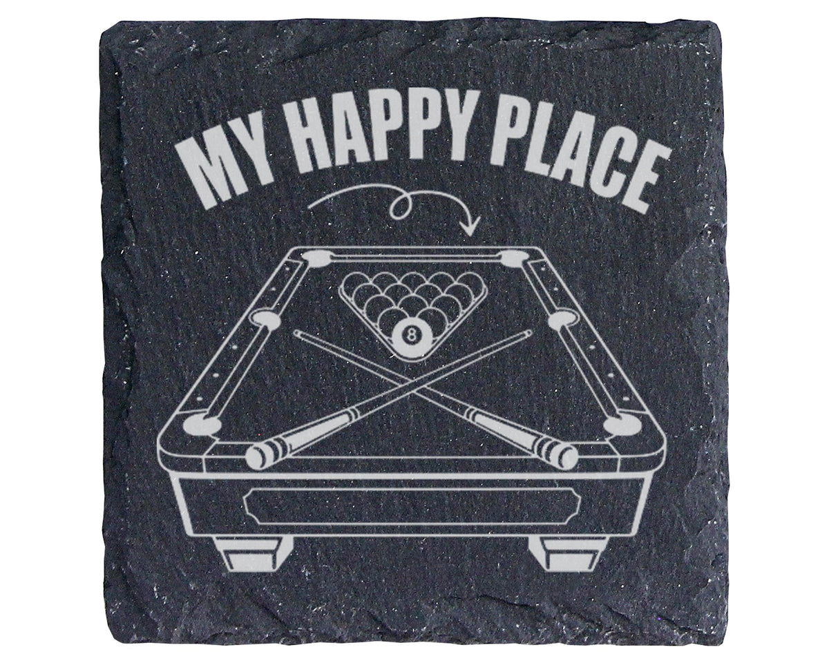 Schiefer Untersetzer Billard My Happy Place - Geschenk Für Pool Spiele – Bild 1