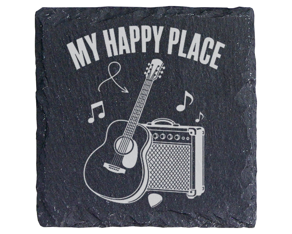 Schiefer Untersetzer Gitarre My Happy Place - Geschenk für Musiker Git – Bild 1