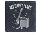 Schiefer Untersetzer Gitarre My Happy Place - Geschenk für Musiker Git – Bild 1