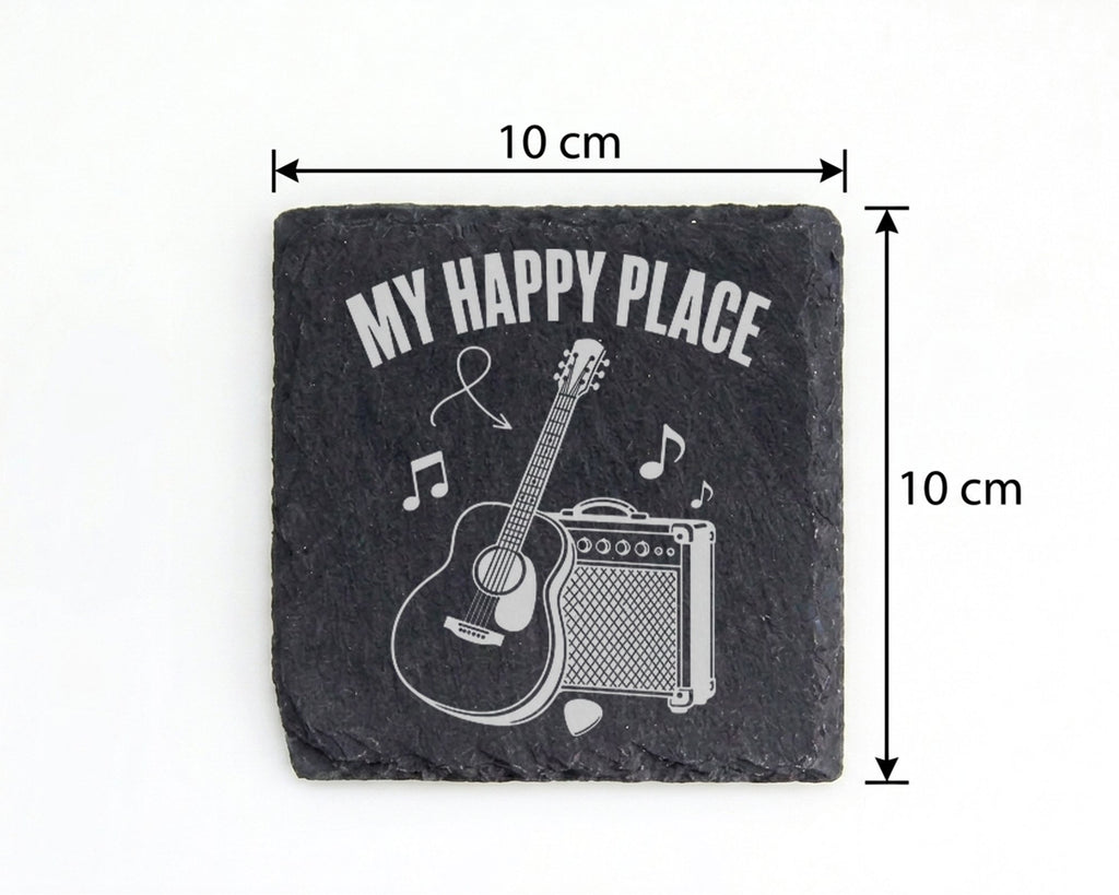 Schiefer Untersetzer Gitarre My Happy Place - Geschenk für Musiker Git – Bild 4