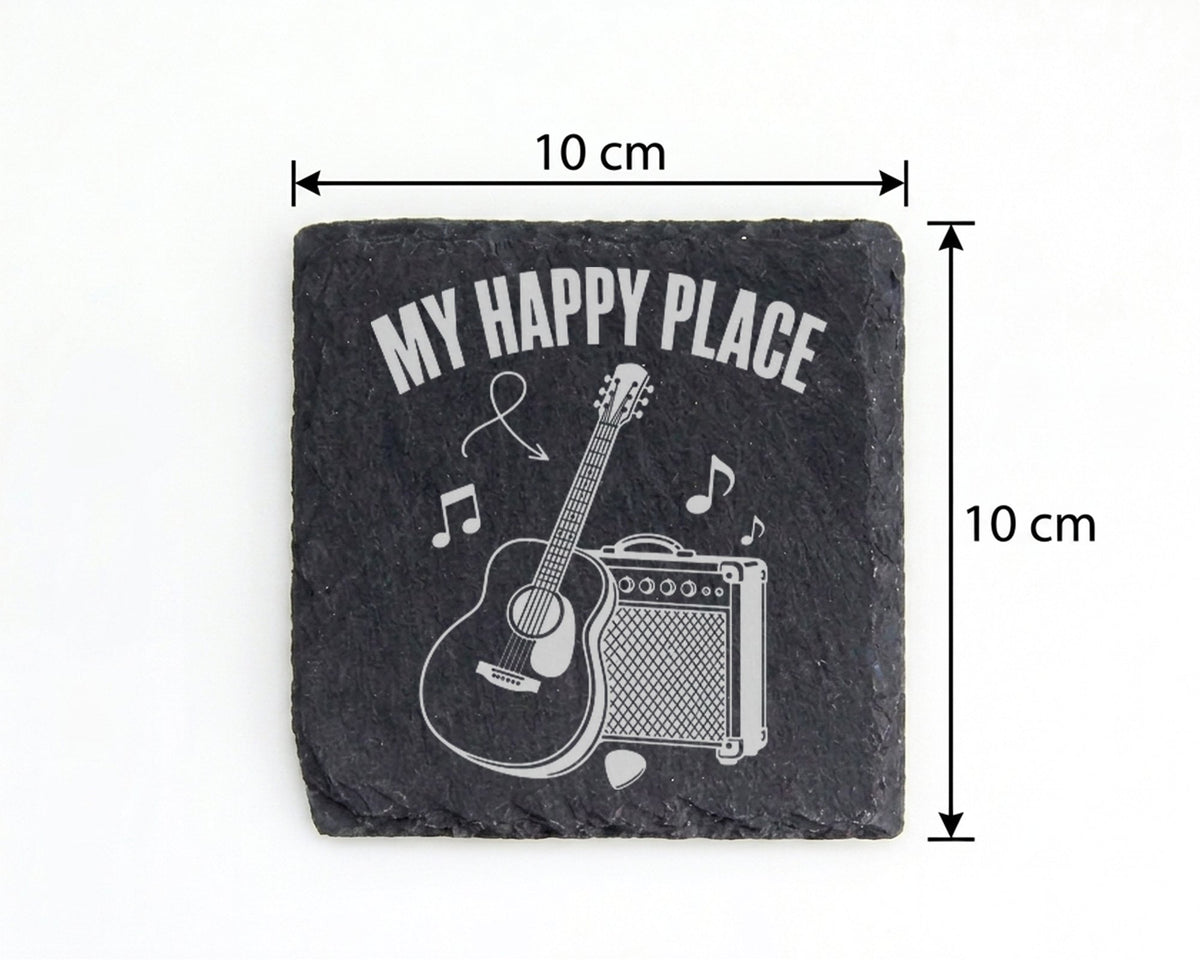 Schiefer Untersetzer Gitarre My Happy Place - Geschenk für Musiker Git – Bild 4