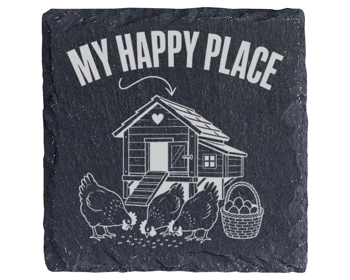 Schiefer Untersetzer Huhn My Happy Place - Geschenk für Hühnerhalter L – Bild 1