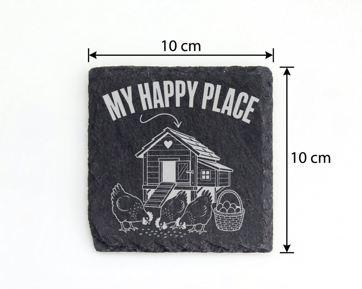 Schiefer Untersetzer Huhn My Happy Place - Geschenk für Hühnerhalter L – Bild 4