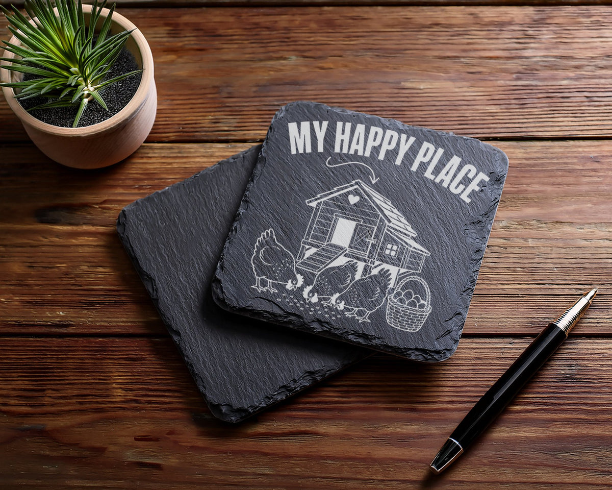 Schiefer Untersetzer Huhn My Happy Place - Geschenk für Hühnerhalter L – Bild 5